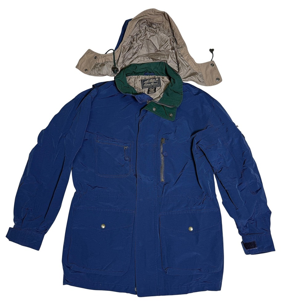 Vintage Eddie Bauer‎ Utility Outfitter Blue Hooded Jacket Made in USA Size Med
